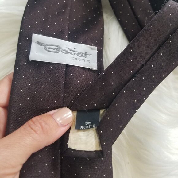 Vintage Bovet Mens Y2K Brown Micro Dot Neck Tie Wide - Picture 3 of 4